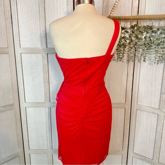 Vintage Cache Mini Cocktail Dress 90s Short Red Rhinestone One Shoulder Size 6 - Picture 5 of 10